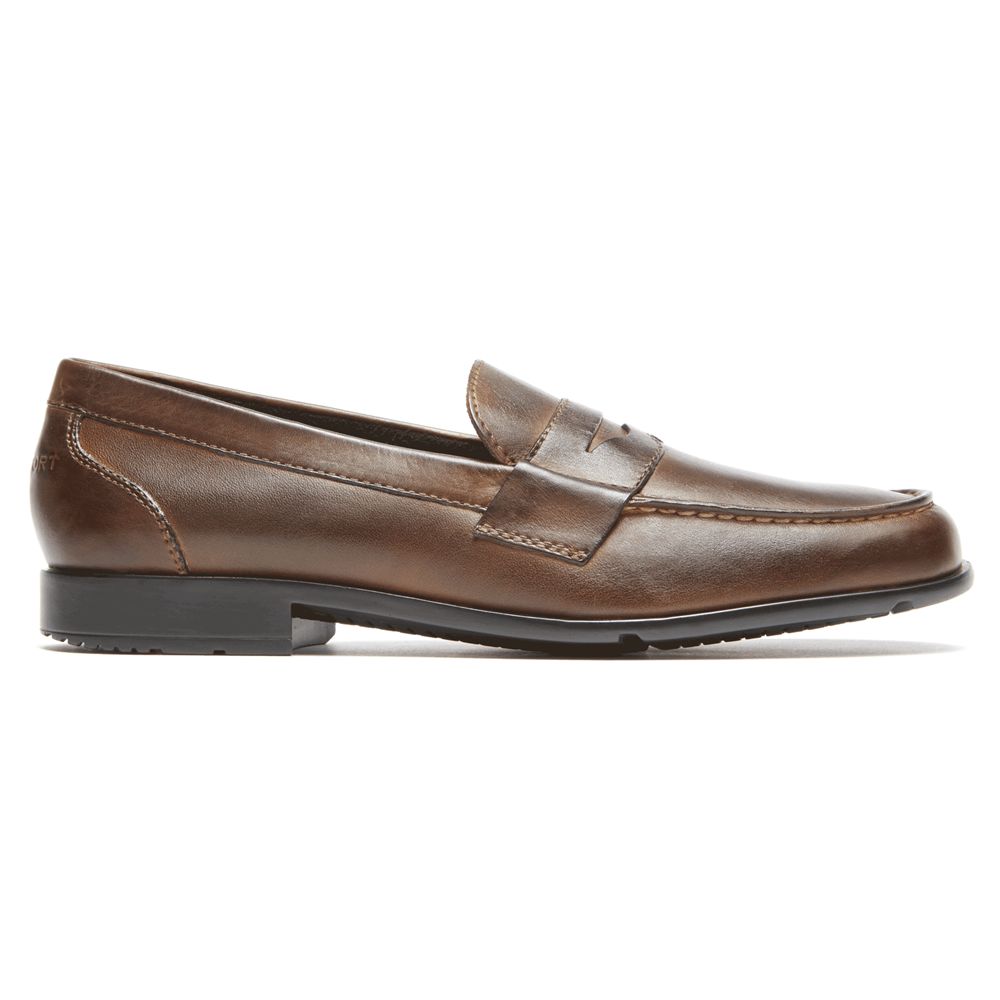 Rockport Men's Classic Penny Slip-Ons Loafers - Dark Brown - USA (1438KMRPV)